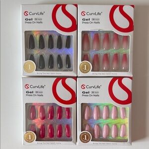 Gel Press-On Nails Set - Black, Red, Pink